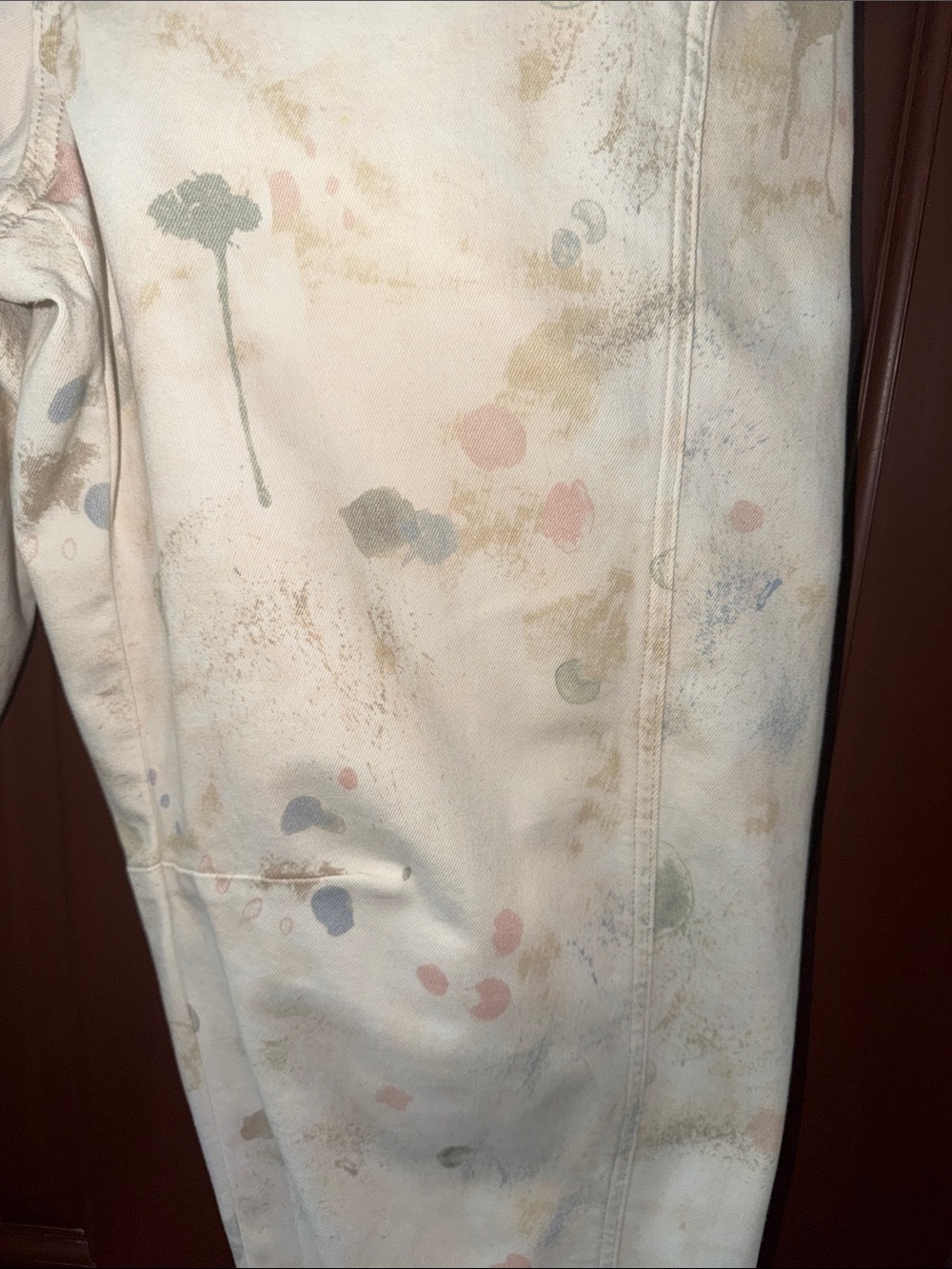 American Eagle Outfitters Cream Wide Leg Jeans with Multicolor Paint Splatter - Picture 4 of 5